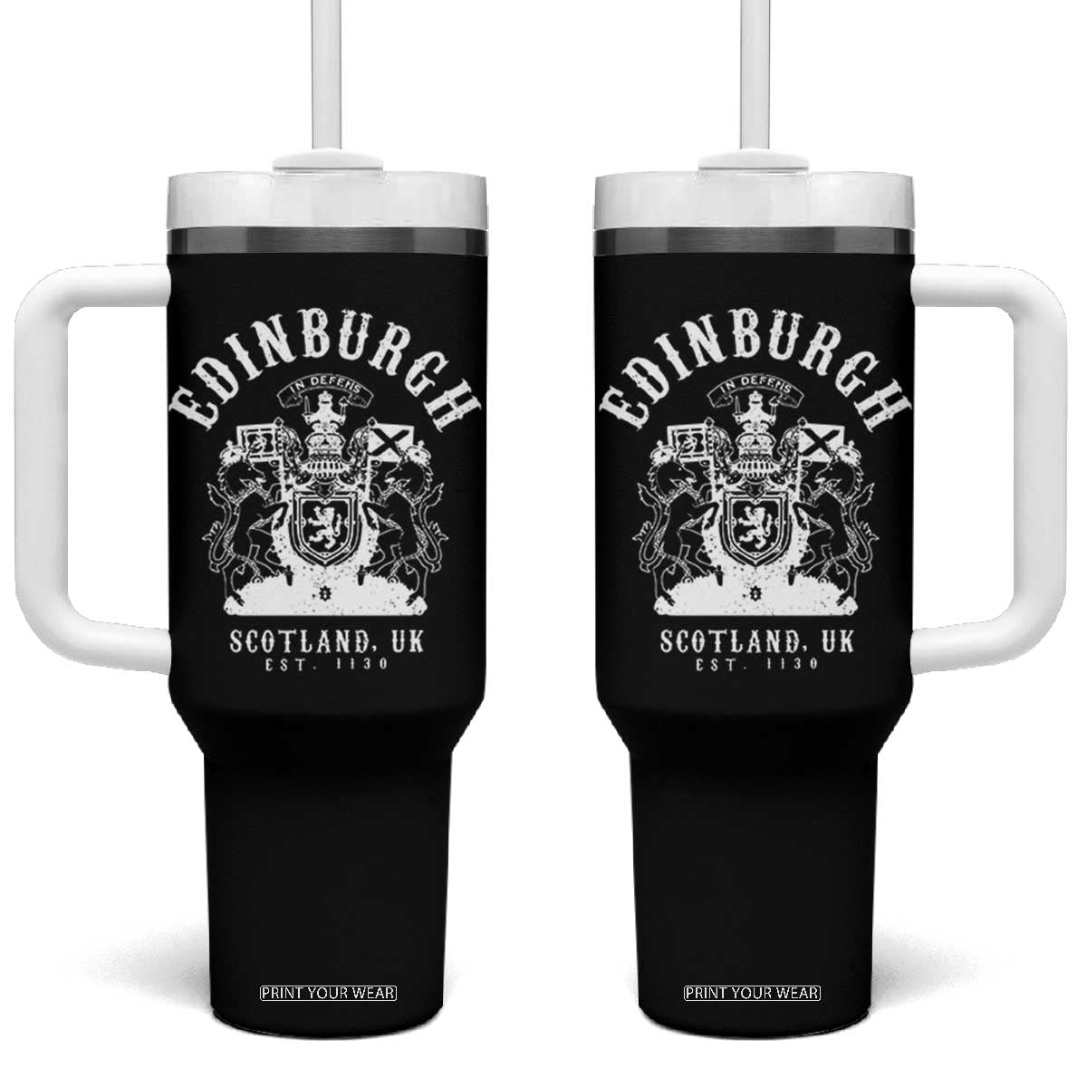 Edinburgh Scotland UK Est 1130 Tumbler With Handle Royal Coat of Arms In Defens Historic Crest Graphic
