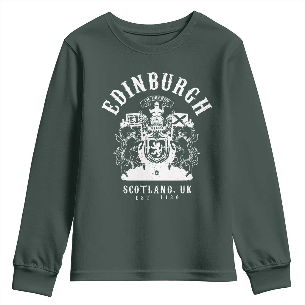 Edinburgh Scotland UK Est 1130 Youth Sweatshirt Royal Coat of Arms In Defens Historic Crest Graphic