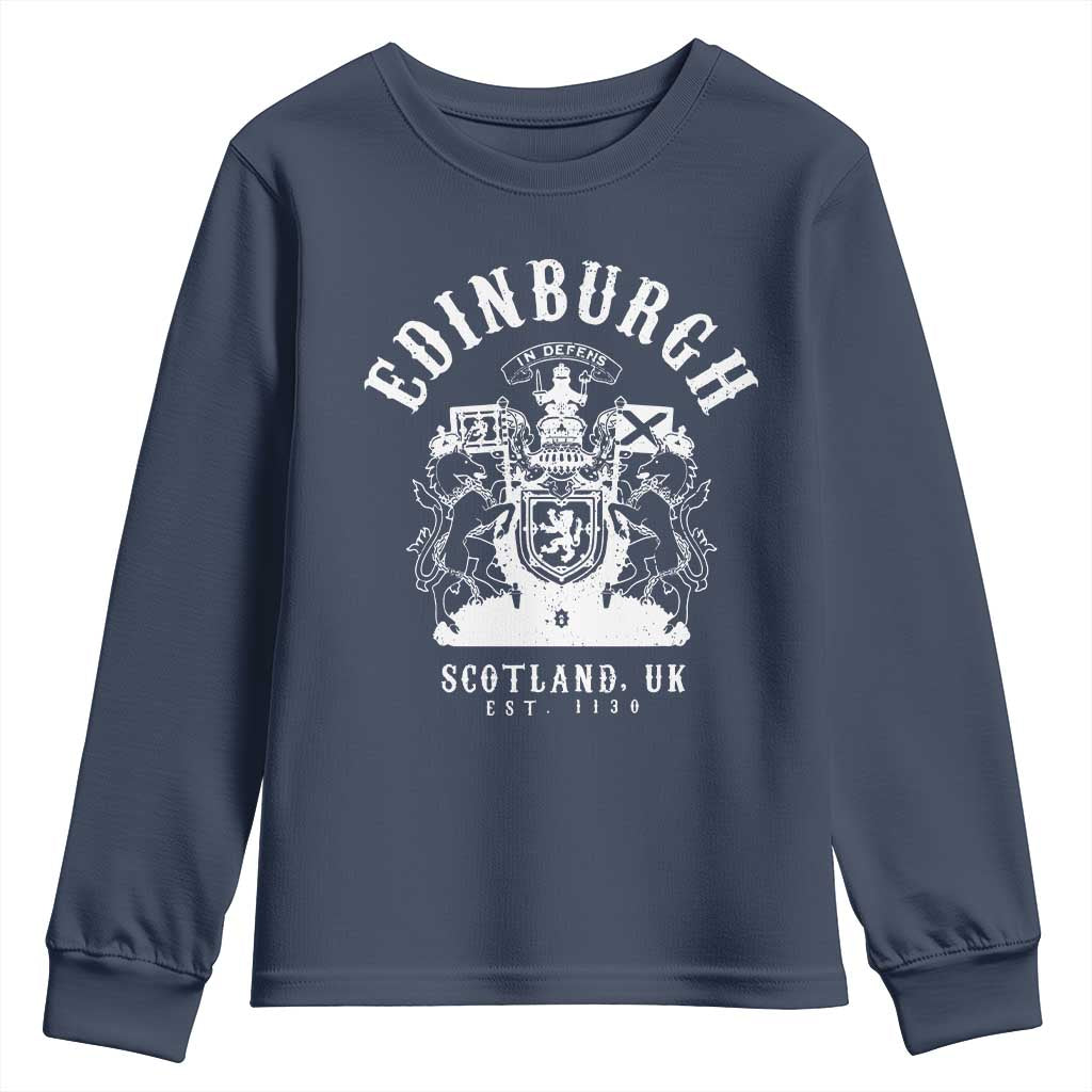 Edinburgh Scotland UK Est 1130 Youth Sweatshirt Royal Coat of Arms In Defens Historic Crest Graphic