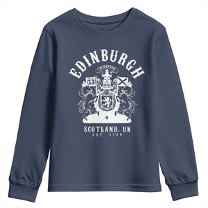 Edinburgh Scotland UK Est 1130 Youth Sweatshirt Royal Coat of Arms In Defens Historic Crest Graphic
