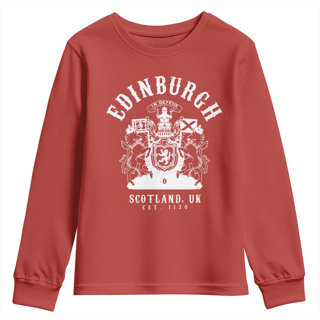 Edinburgh Scotland UK Est 1130 Youth Sweatshirt Royal Coat of Arms In Defens Historic Crest Graphic