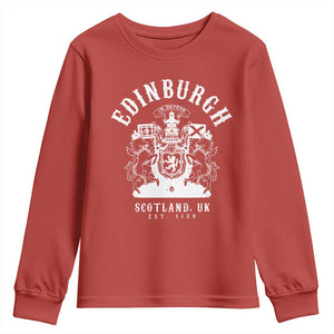 Edinburgh Scotland UK Est 1130 Youth Sweatshirt Royal Coat of Arms In Defens Historic Crest Graphic