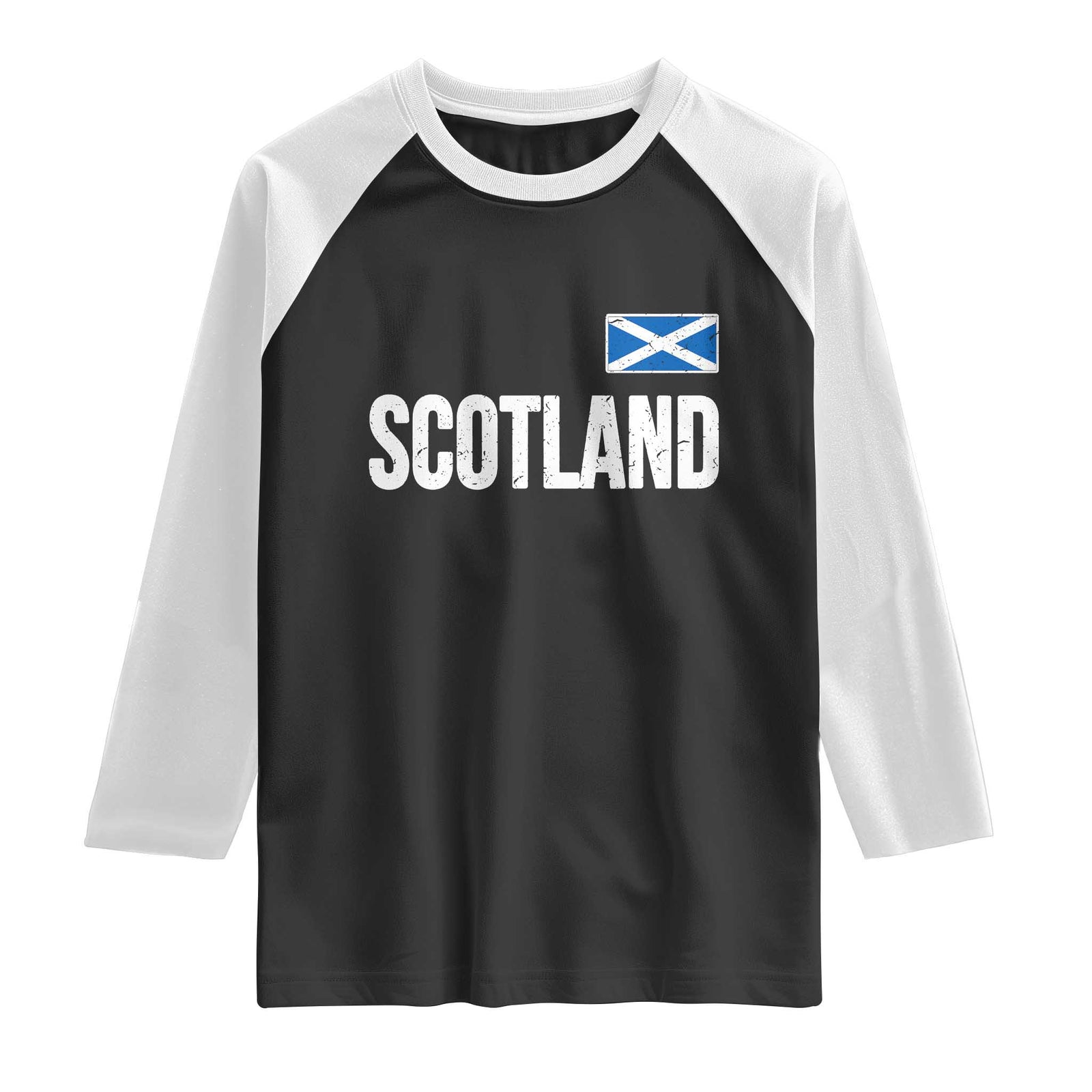 Scotland Saltire Flag Minimalist Athletic College Style Raglan Shirt TS02 Black White Print Your Wear