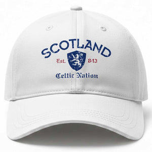 Scotland Celtic Nation Est 843 Baseball Cap Lion Rampant Shield Patriotic Scottish Heritage