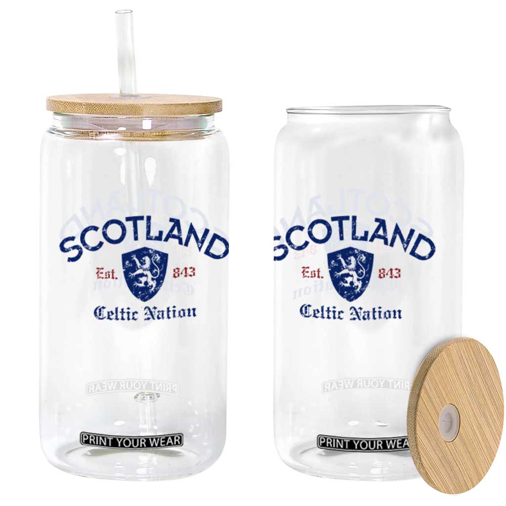 Scotland Celtic Nation Est 843 Glass Can Lion Rampant Shield Patriotic Scottish Heritage
