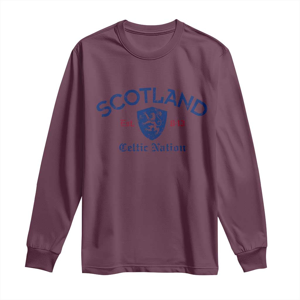 Scotland Celtic Nation Est 843 Long Sleeve Shirt Lion Rampant Shield Patriotic Scottish Heritage
