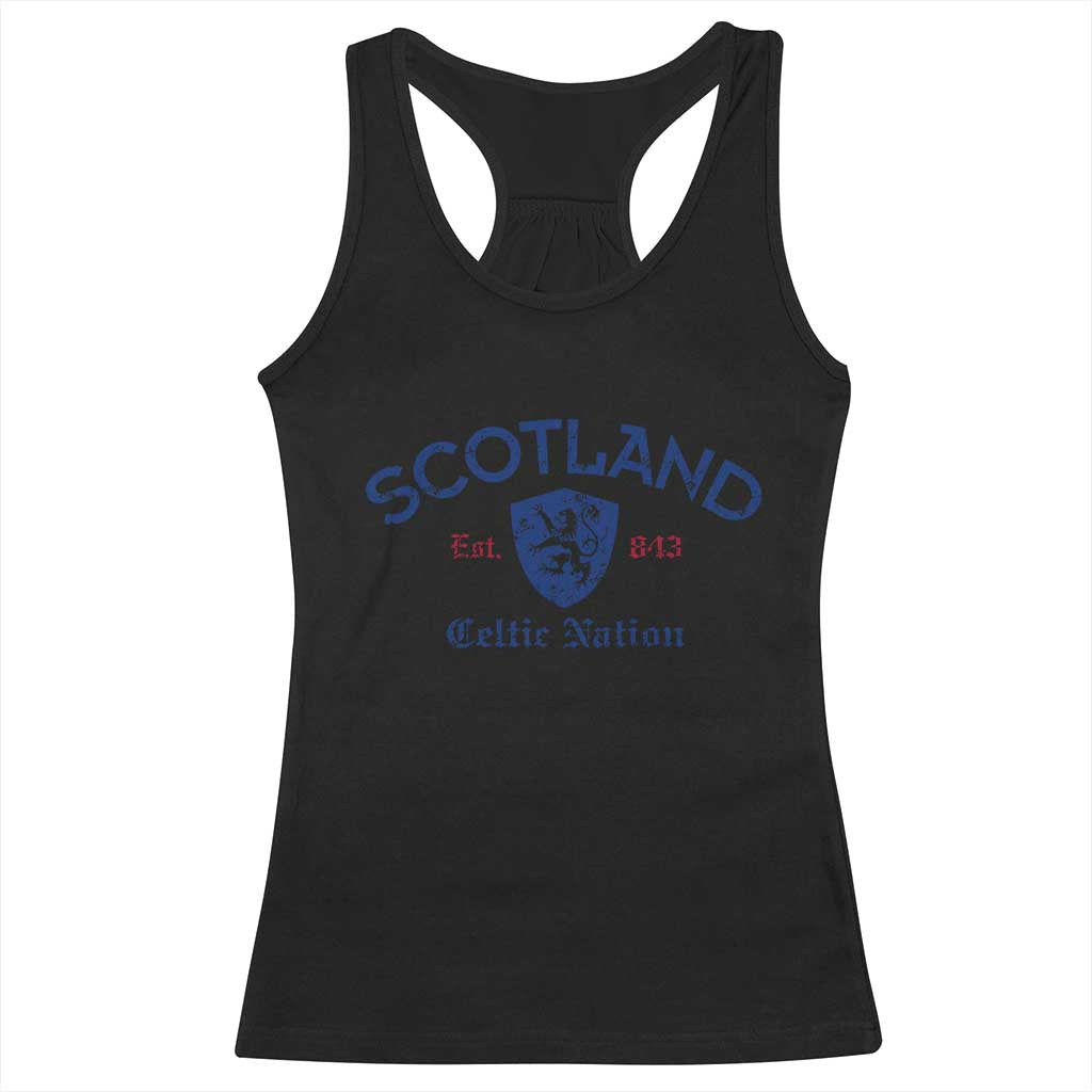 Scotland Celtic Nation Est 843 Racerback Tank Top Lion Rampant Shield Patriotic Scottish Heritage
