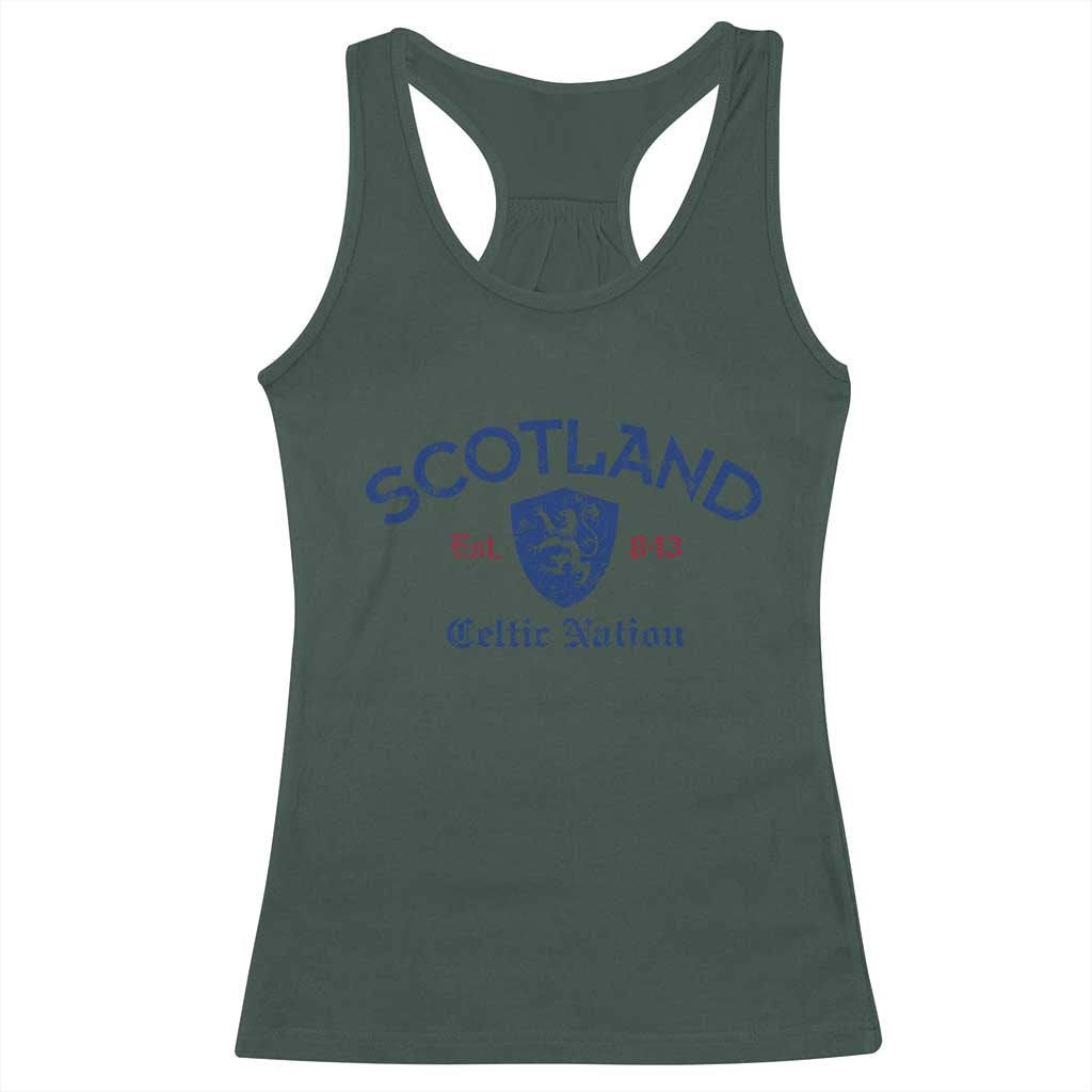 Scotland Celtic Nation Est 843 Racerback Tank Top Lion Rampant Shield Patriotic Scottish Heritage