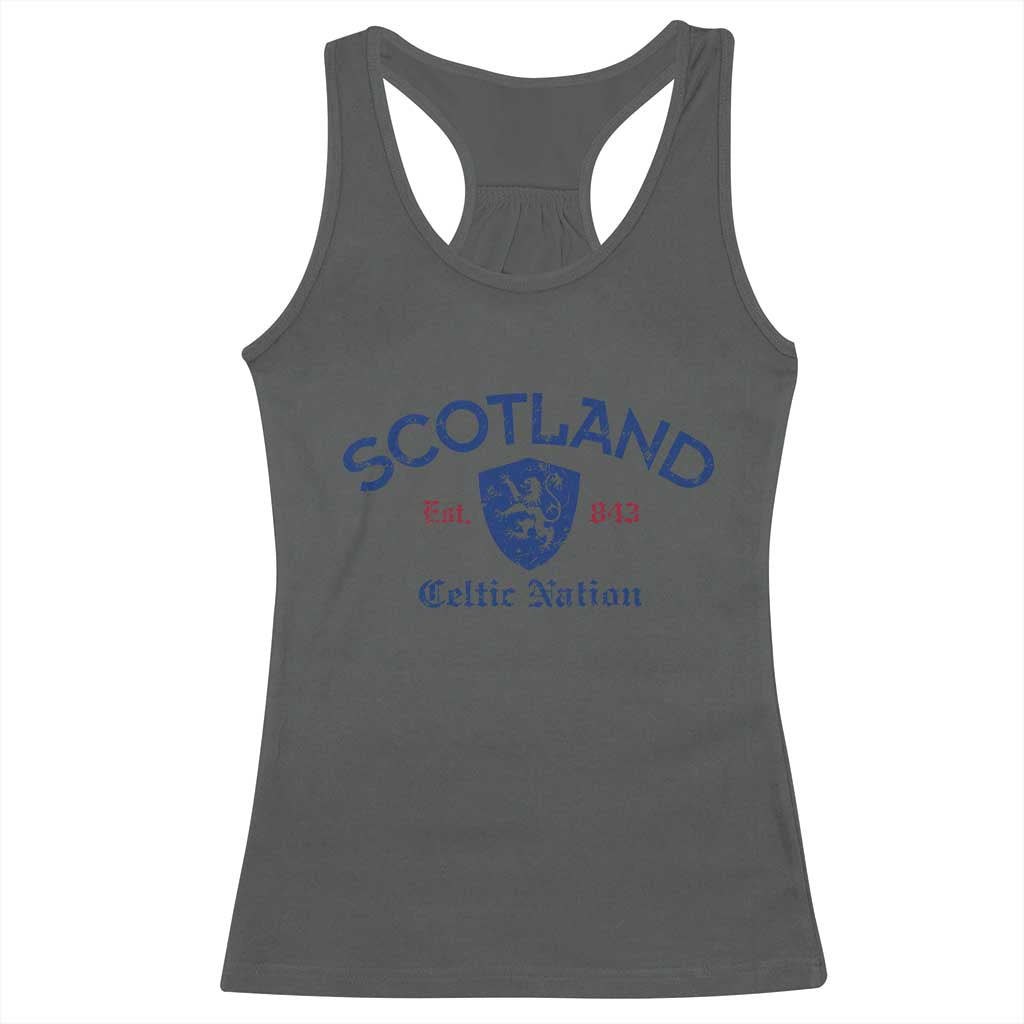 Scotland Celtic Nation Est 843 Racerback Tank Top Lion Rampant Shield Patriotic Scottish Heritage