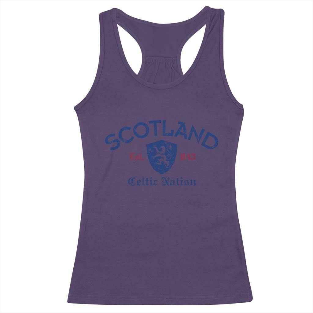Scotland Celtic Nation Est 843 Racerback Tank Top Lion Rampant Shield Patriotic Scottish Heritage