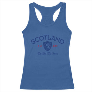 Scotland Celtic Nation Est 843 Racerback Tank Top Lion Rampant Shield Patriotic Scottish Heritage