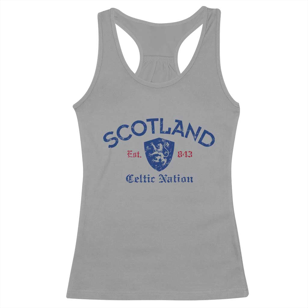 Scotland Celtic Nation Est 843 Racerback Tank Top Lion Rampant Shield Patriotic Scottish Heritage
