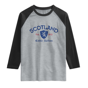 Scotland Celtic Nation Est 843 Raglan Shirt Lion Rampant Shield Patriotic Scottish Heritage