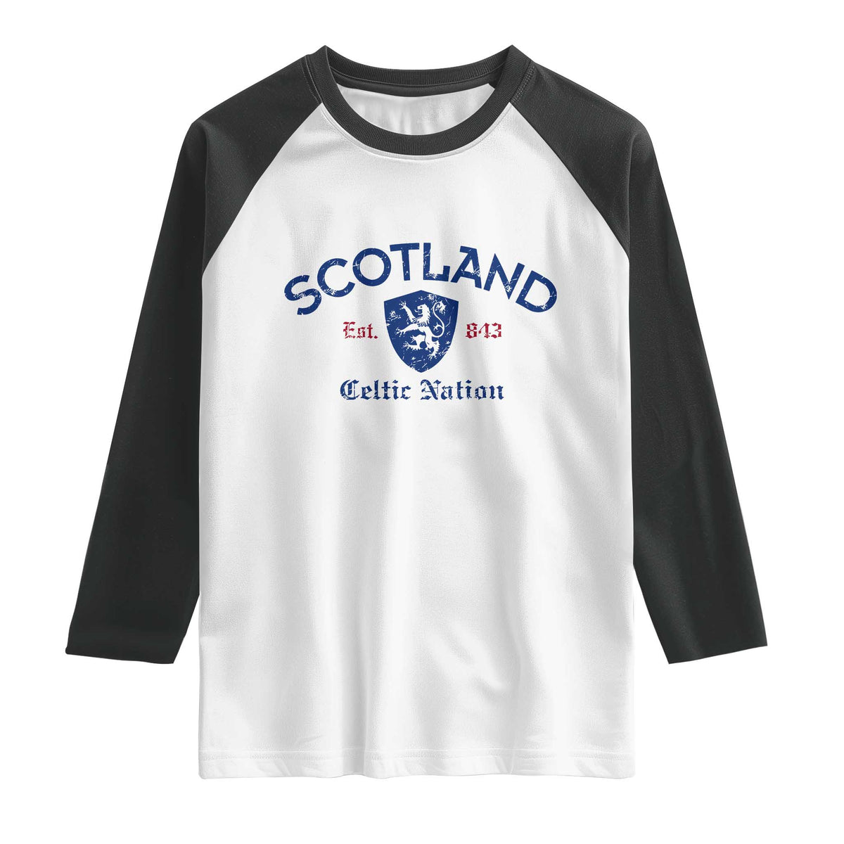 Scotland Celtic Nation Est 843 Raglan Shirt Lion Rampant Shield Patriotic Scottish Heritage