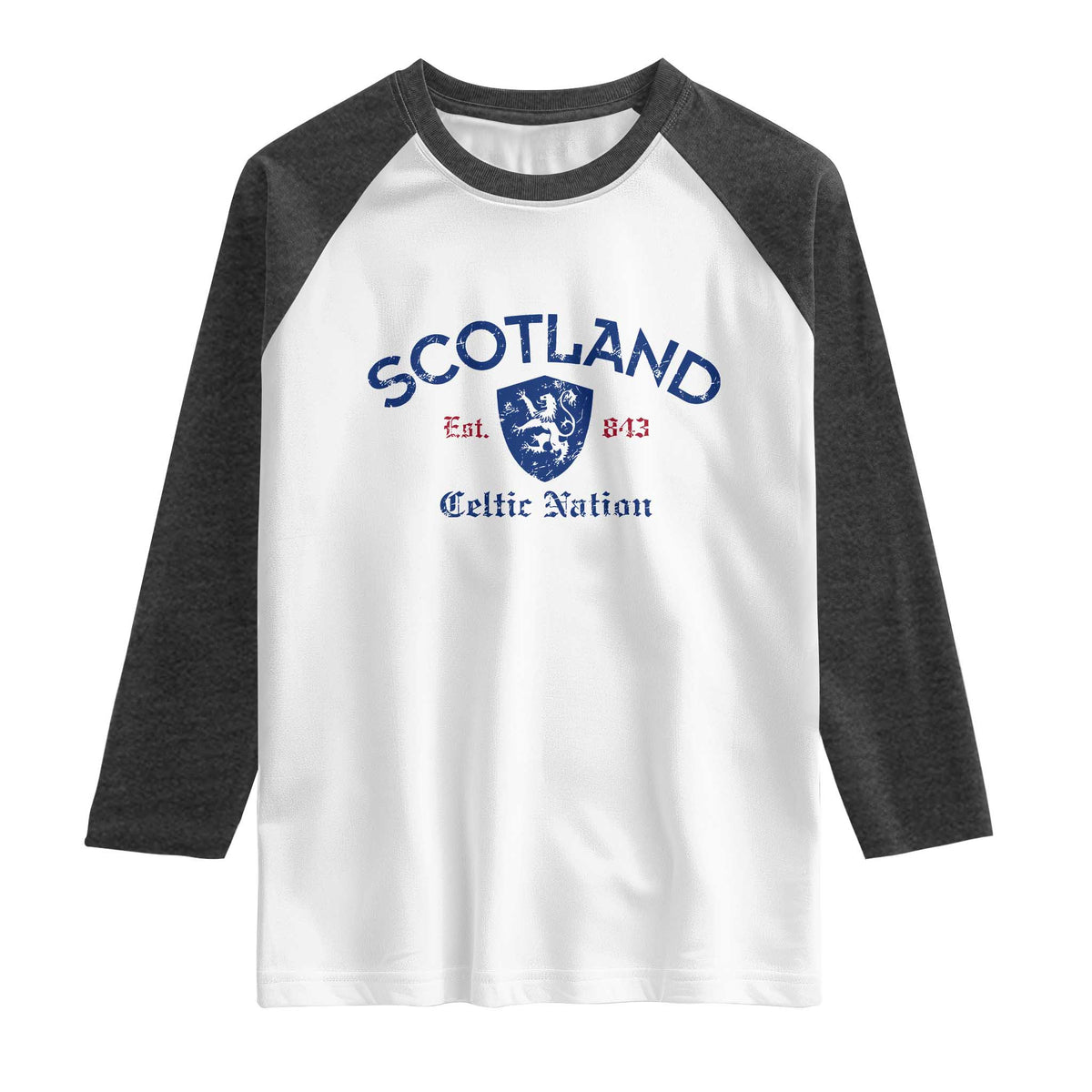 Scotland Celtic Nation Est 843 Raglan Shirt Lion Rampant Shield Patriotic Scottish Heritage