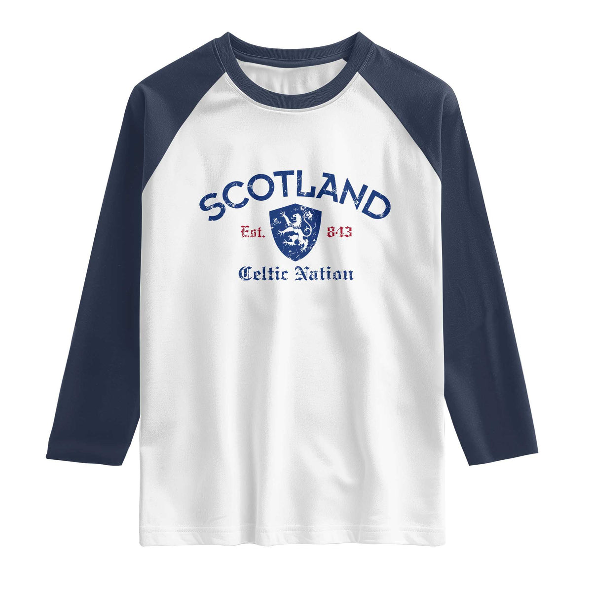 Scotland Celtic Nation Est 843 Raglan Shirt Lion Rampant Shield Patriotic Scottish Heritage