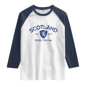 Scotland Celtic Nation Est 843 Raglan Shirt Lion Rampant Shield Patriotic Scottish Heritage