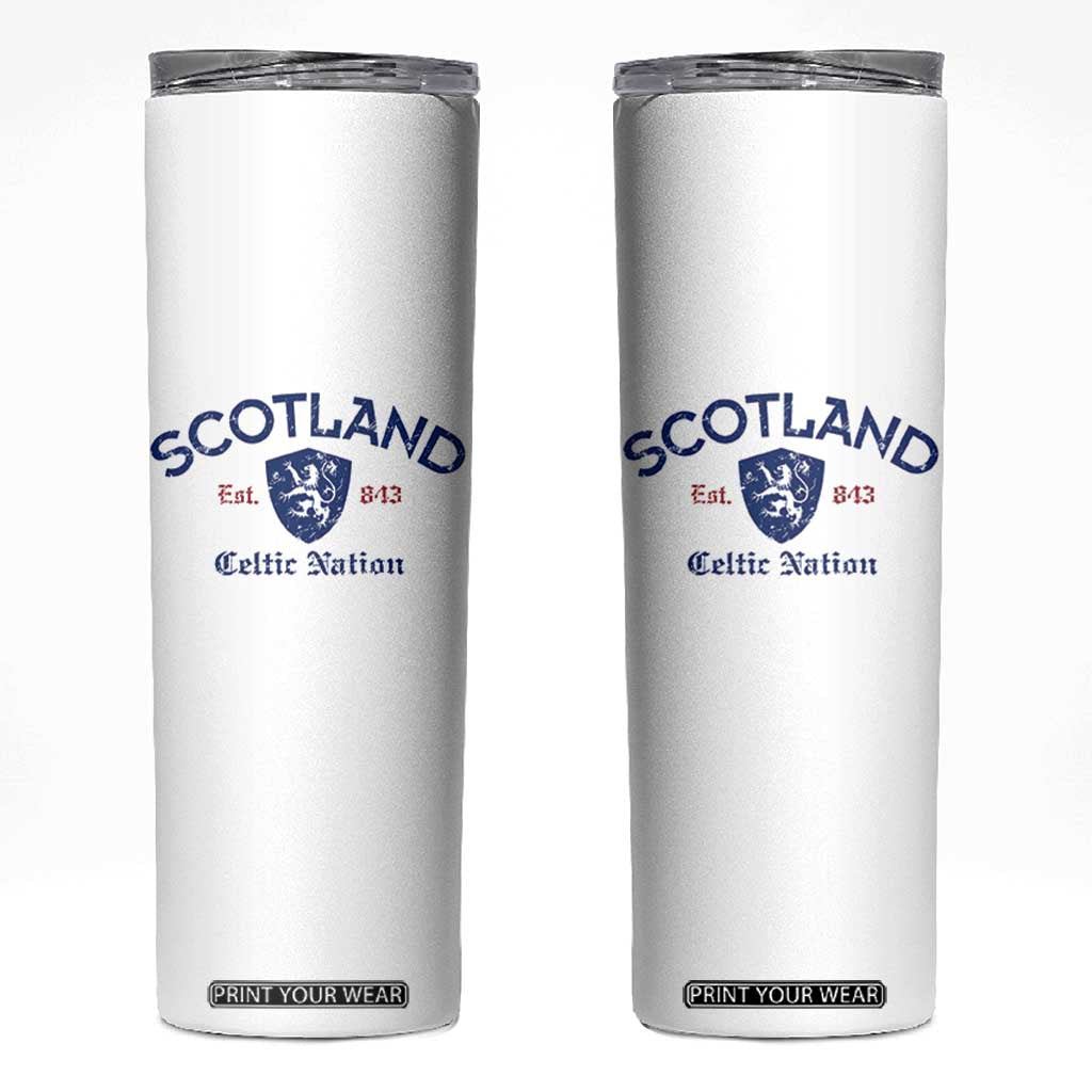 Scotland Celtic Nation Est 843 Skinny Tumbler Lion Rampant Shield Patriotic Scottish Heritage