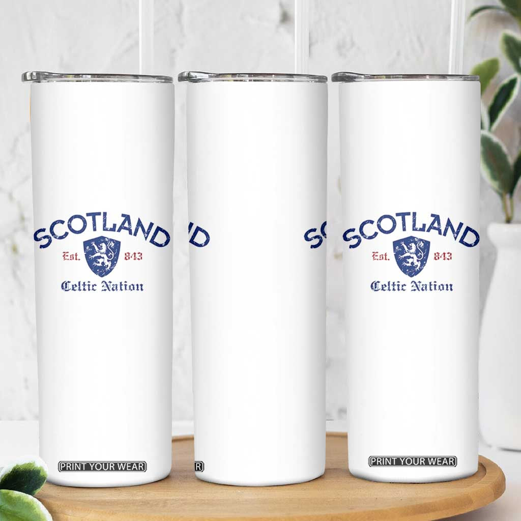 Scotland Celtic Nation Est 843 Skinny Tumbler Lion Rampant Shield Patriotic Scottish Heritage