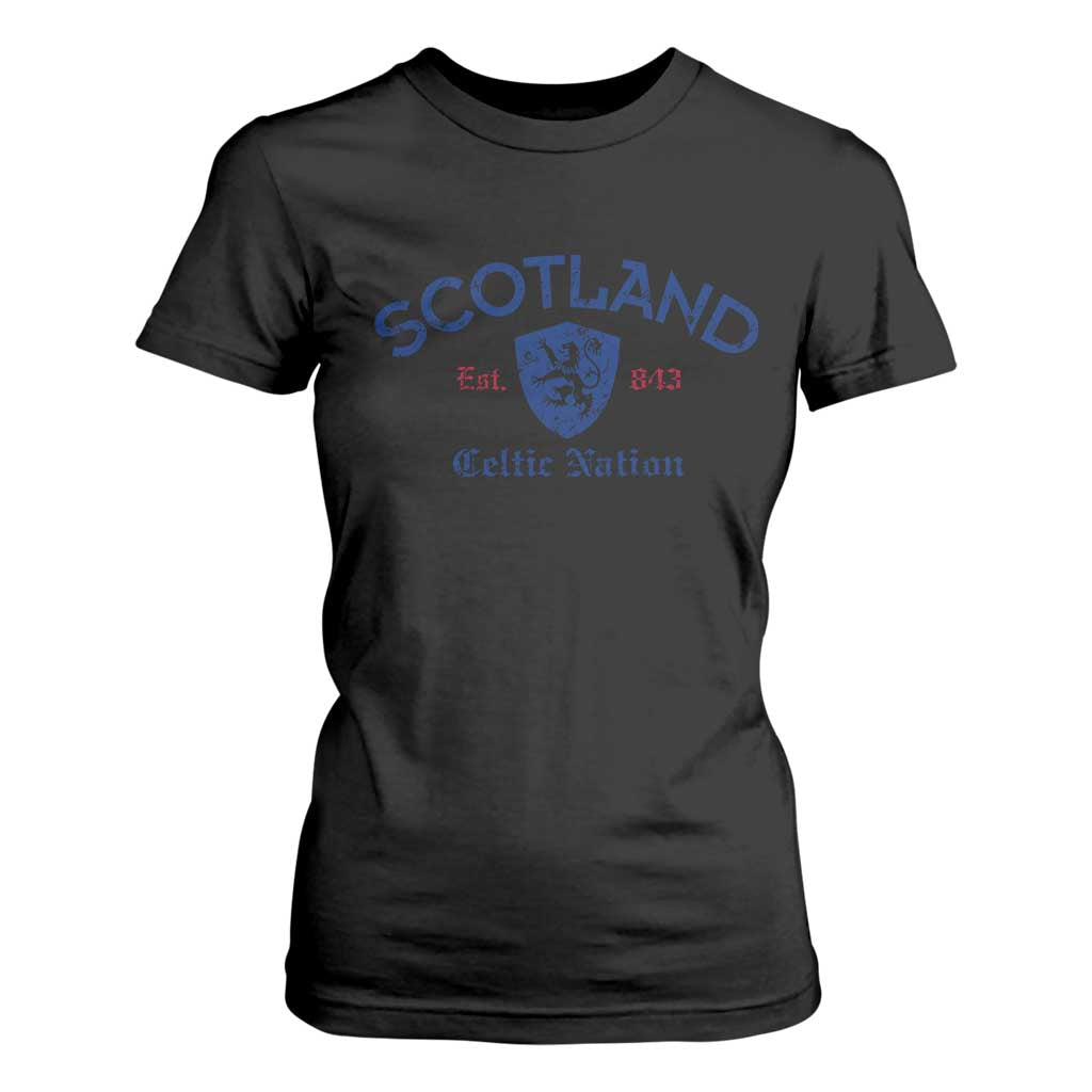 Scotland Celtic Nation Est 843 T Shirt For Women Lion Rampant Shield Patriotic Scottish Heritage
