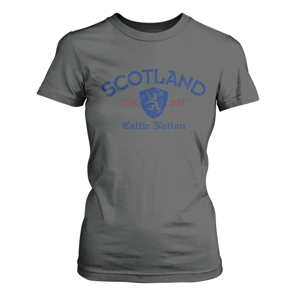Scotland Celtic Nation Est 843 T Shirt For Women Lion Rampant Shield Patriotic Scottish Heritage