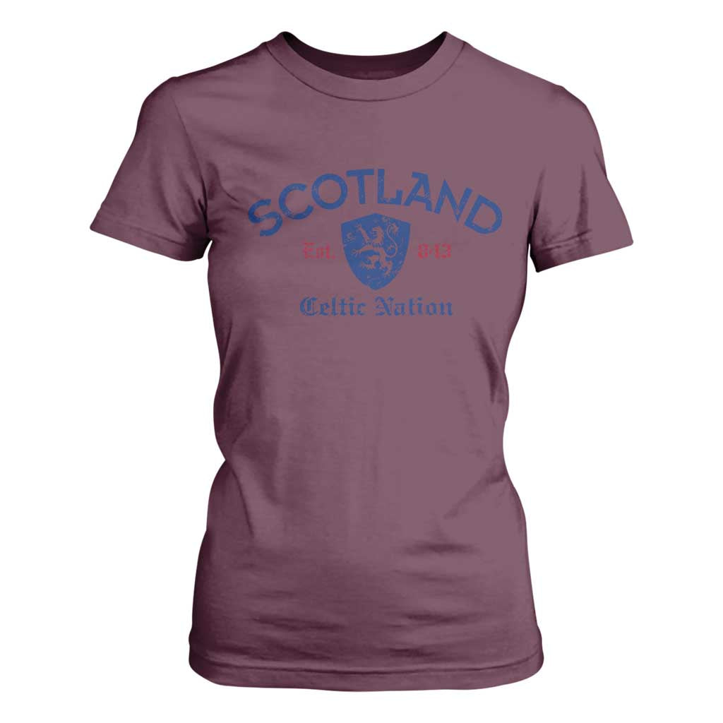Scotland Celtic Nation Est 843 T Shirt For Women Lion Rampant Shield Patriotic Scottish Heritage