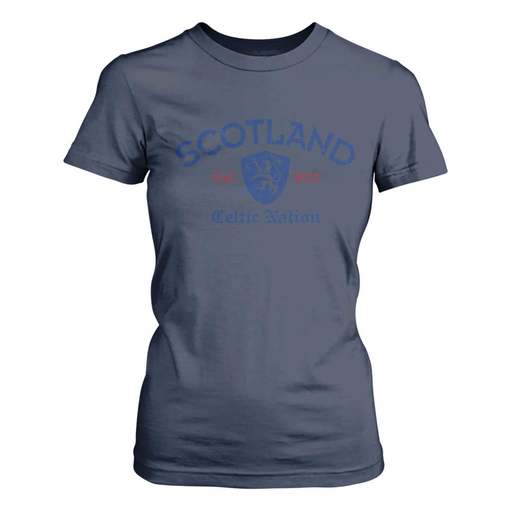 Scotland Celtic Nation Est 843 T Shirt For Women Lion Rampant Shield Patriotic Scottish Heritage TS02 Navy Print Your Wear