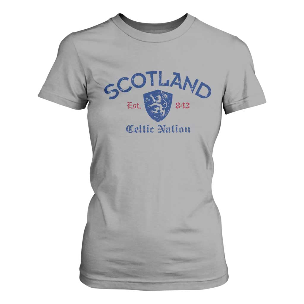 Scotland Celtic Nation Est 843 T Shirt For Women Lion Rampant Shield Patriotic Scottish Heritage