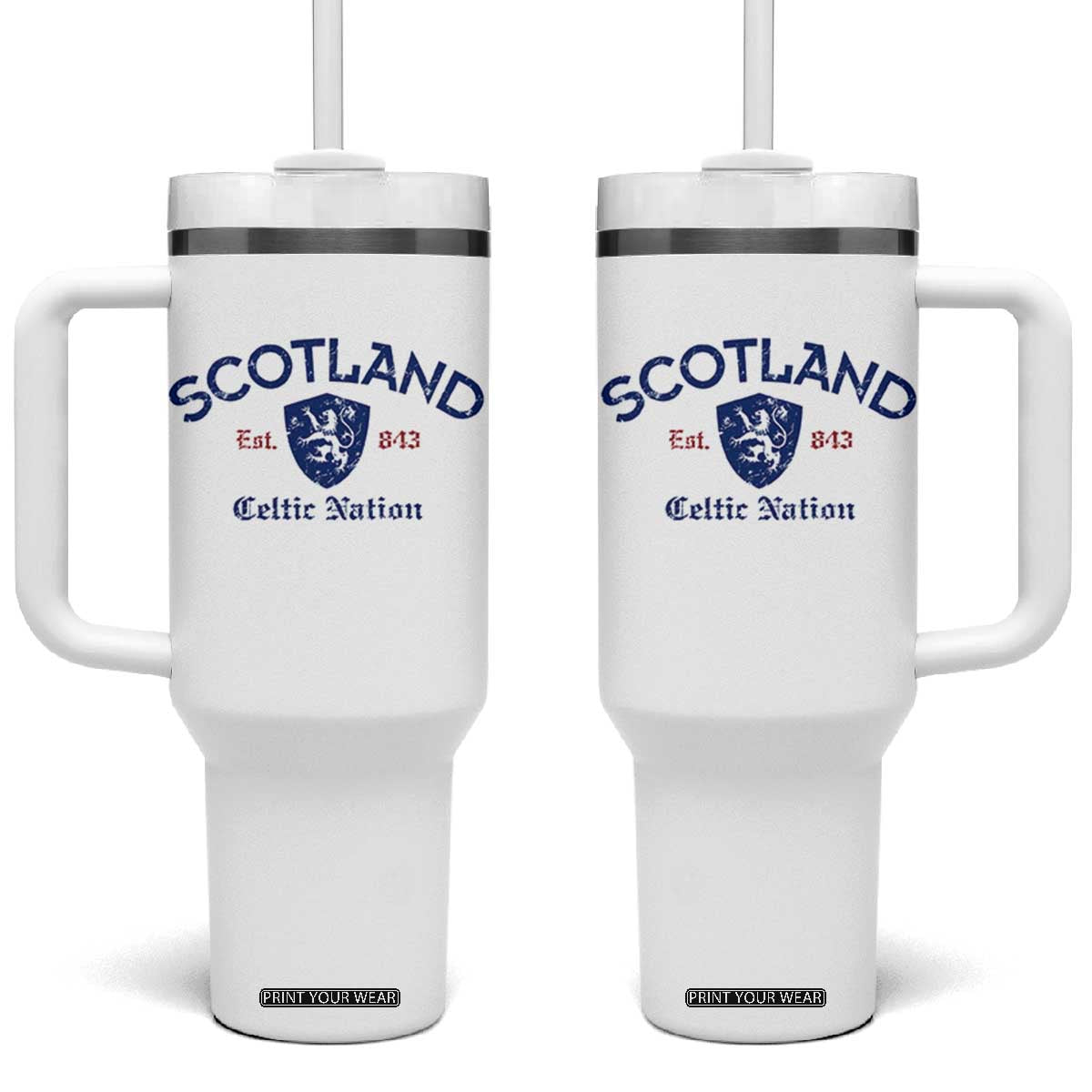 Scotland Celtic Nation Est 843 Tumbler With Handle Lion Rampant Shield Patriotic Scottish Heritage