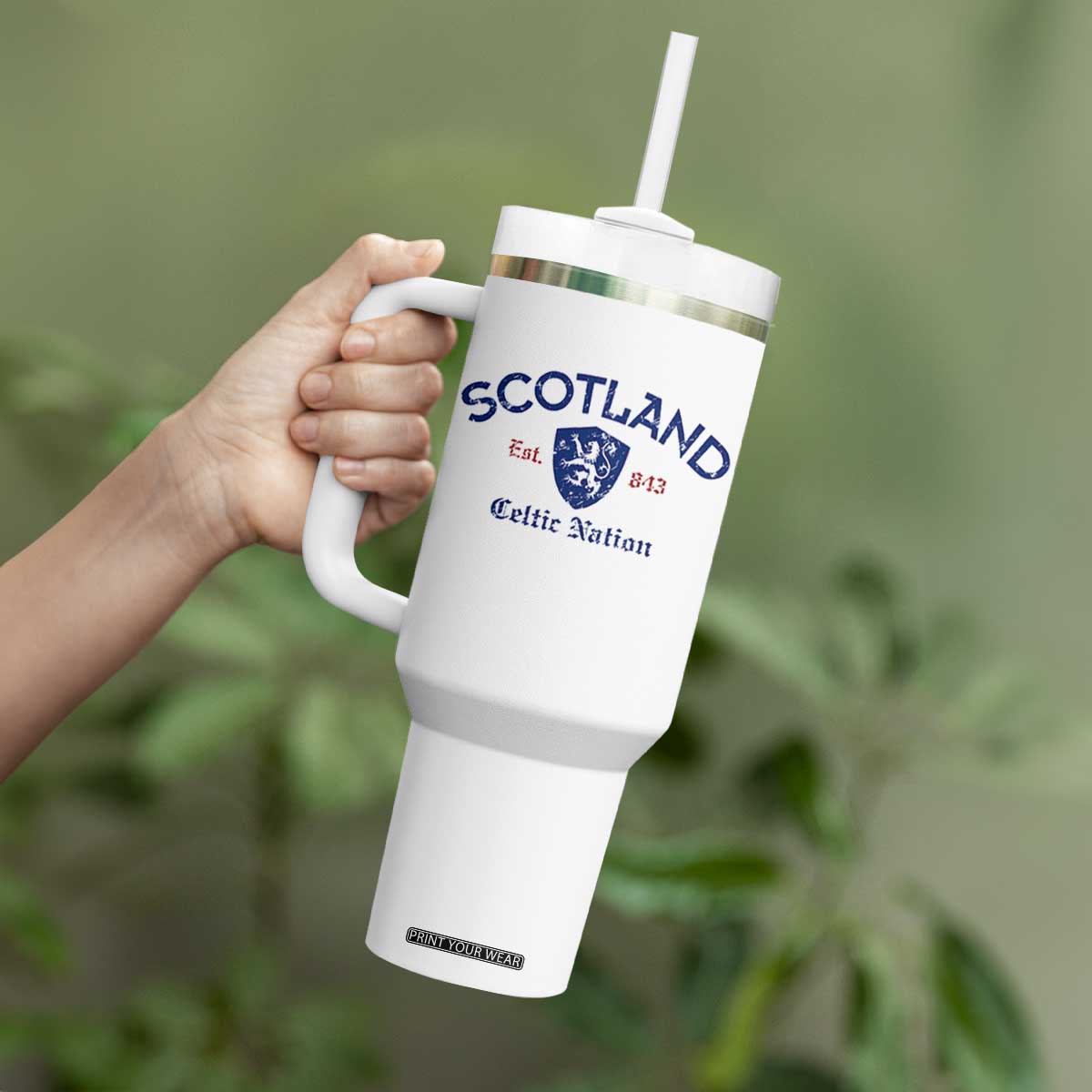 Scotland Celtic Nation Est 843 Tumbler With Handle Lion Rampant Shield Patriotic Scottish Heritage