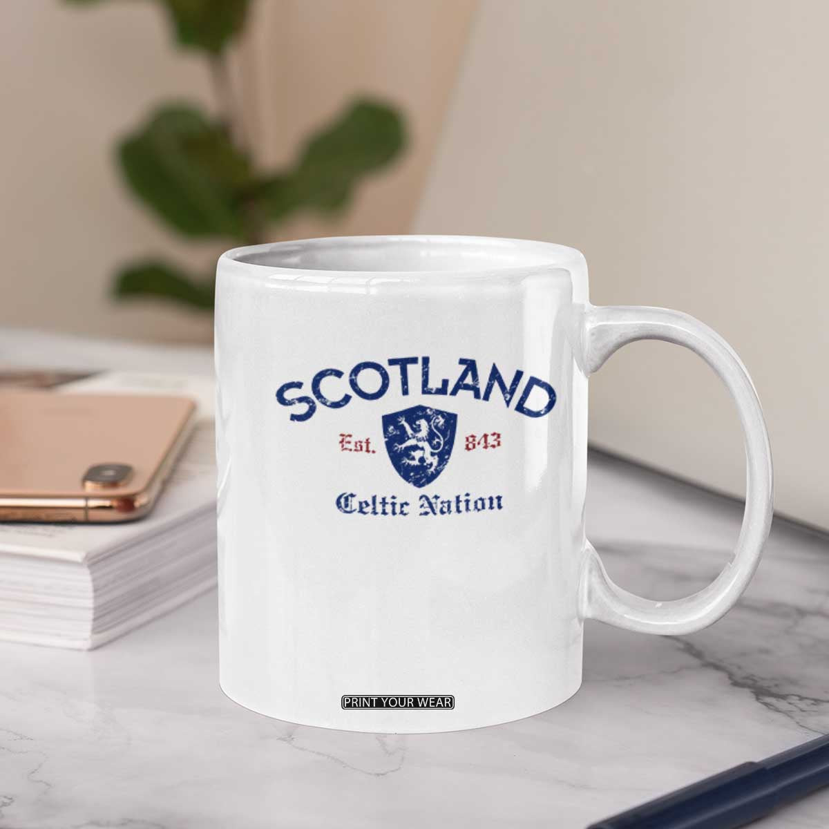 Scotland Celtic Nation Est 843 Coffee Mug Lion Rampant Shield Patriotic Scottish Heritage