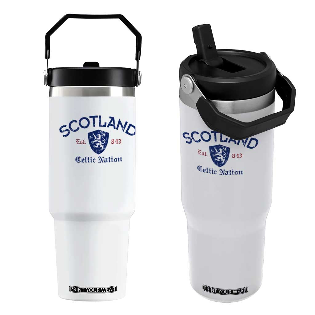 Scotland Celtic Nation Est 843 Flip Straw Tumbler Lion Rampant Shield Patriotic Scottish Heritage