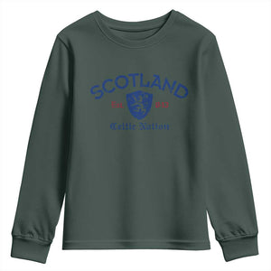 Scotland Celtic Nation Est 843 Youth Sweatshirt Lion Rampant Shield Patriotic Scottish Heritage