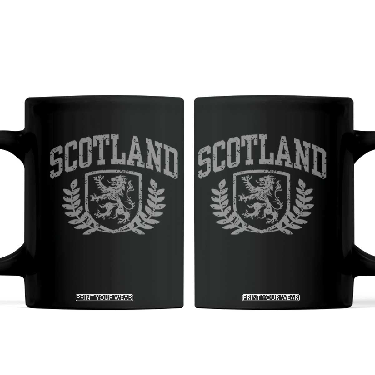 Scotland Lion Rampant Distressed Crest Coffee Mug Scottish Heritage Monochrome Laurel Wreath Vintage Graphic