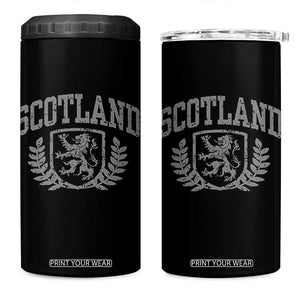 Scotland Lion Rampant Distressed Crest 4 in 1 Can Cooler Tumbler Scottish Heritage Monochrome Laurel Wreath Vintage Graphic