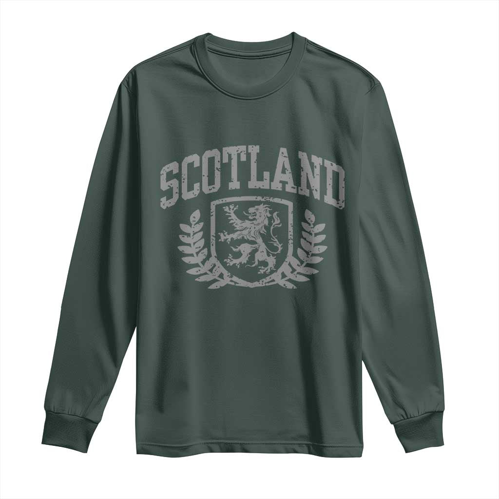 Scotland Lion Rampant Distressed Crest Long Sleeve Shirt Scottish Heritage Monochrome Laurel Wreath Vintage Graphic