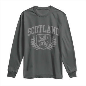 Scotland Lion Rampant Distressed Crest Long Sleeve Shirt Scottish Heritage Monochrome Laurel Wreath Vintage Graphic