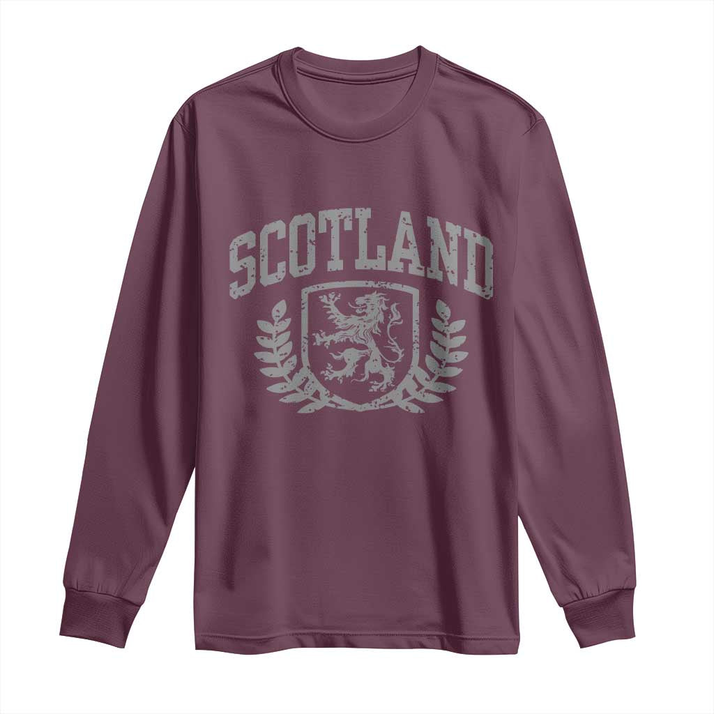 Scotland Lion Rampant Distressed Crest Long Sleeve Shirt Scottish Heritage Monochrome Laurel Wreath Vintage Graphic