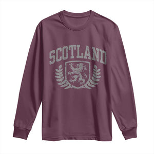 Scotland Lion Rampant Distressed Crest Long Sleeve Shirt Scottish Heritage Monochrome Laurel Wreath Vintage Graphic