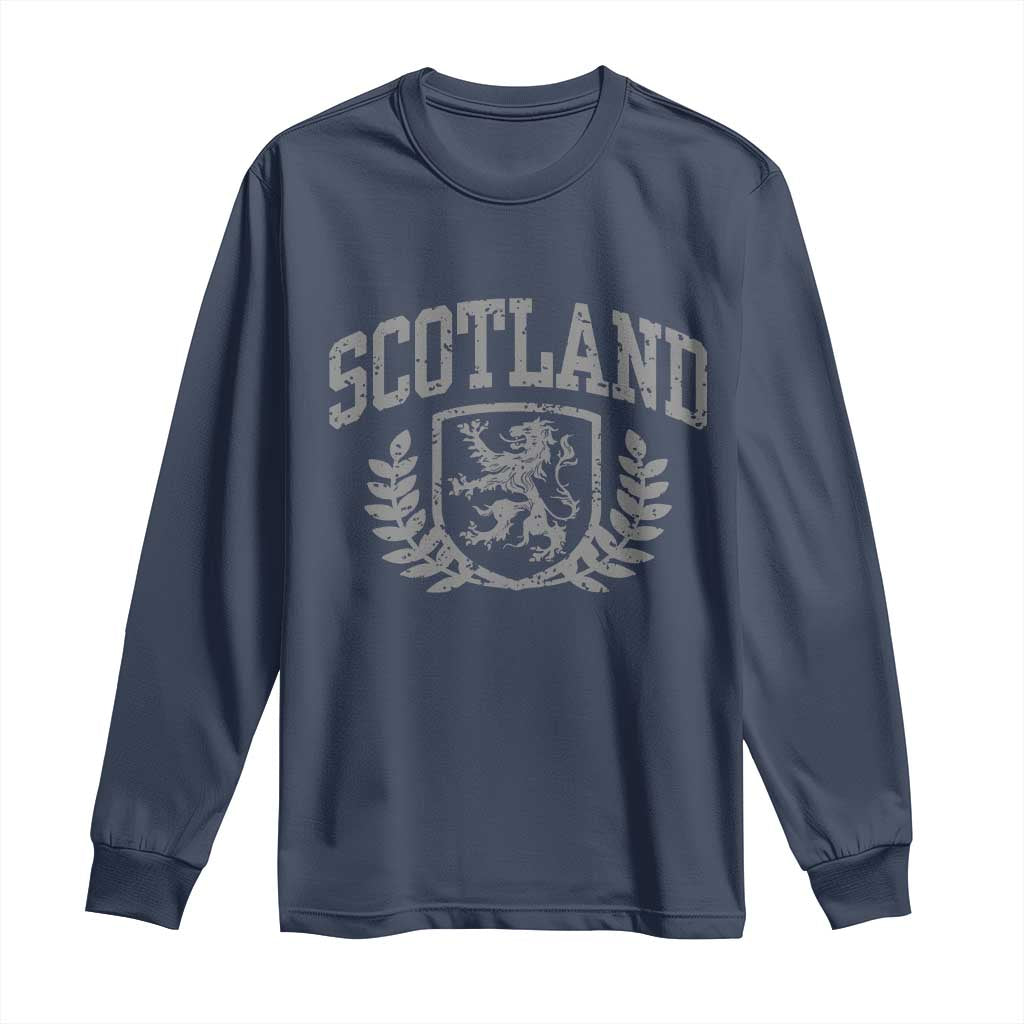 Scotland Lion Rampant Distressed Crest Long Sleeve Shirt Scottish Heritage Monochrome Laurel Wreath Vintage Graphic