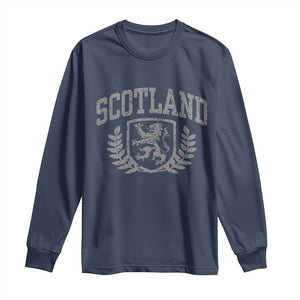 Scotland Lion Rampant Distressed Crest Long Sleeve Shirt Scottish Heritage Monochrome Laurel Wreath Vintage Graphic