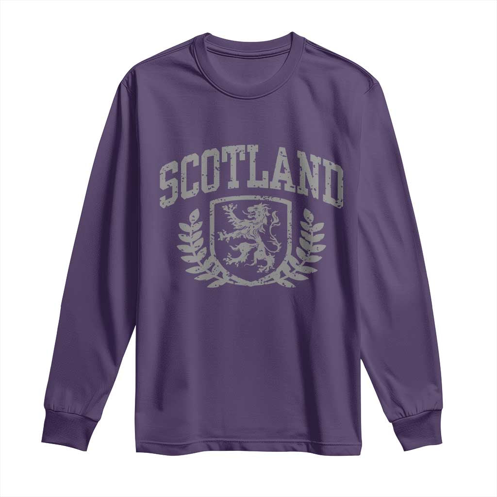 Scotland Lion Rampant Distressed Crest Long Sleeve Shirt Scottish Heritage Monochrome Laurel Wreath Vintage Graphic