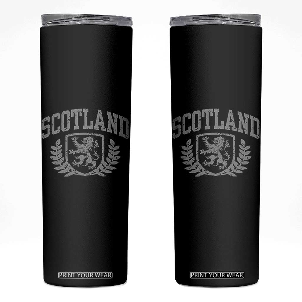 Scotland Lion Rampant Distressed Crest Skinny Tumbler Scottish Heritage Monochrome Laurel Wreath Vintage Graphic