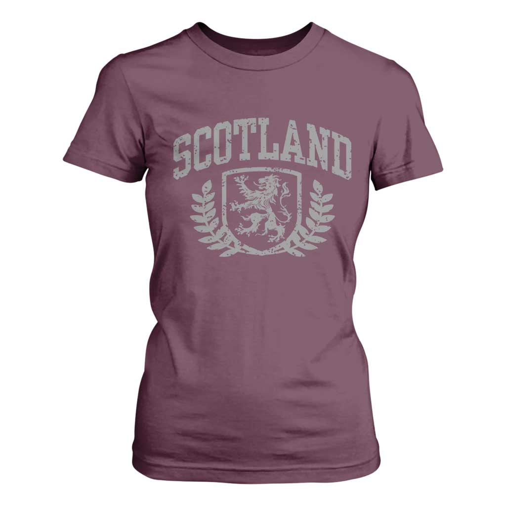 Scotland Lion Rampant Distressed Crest T Shirt For Women Scottish Heritage Monochrome Laurel Wreath Vintage Graphic