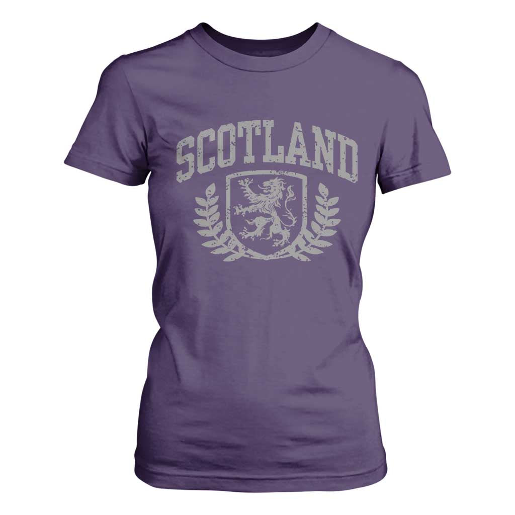 Scotland Lion Rampant Distressed Crest T Shirt For Women Scottish Heritage Monochrome Laurel Wreath Vintage Graphic