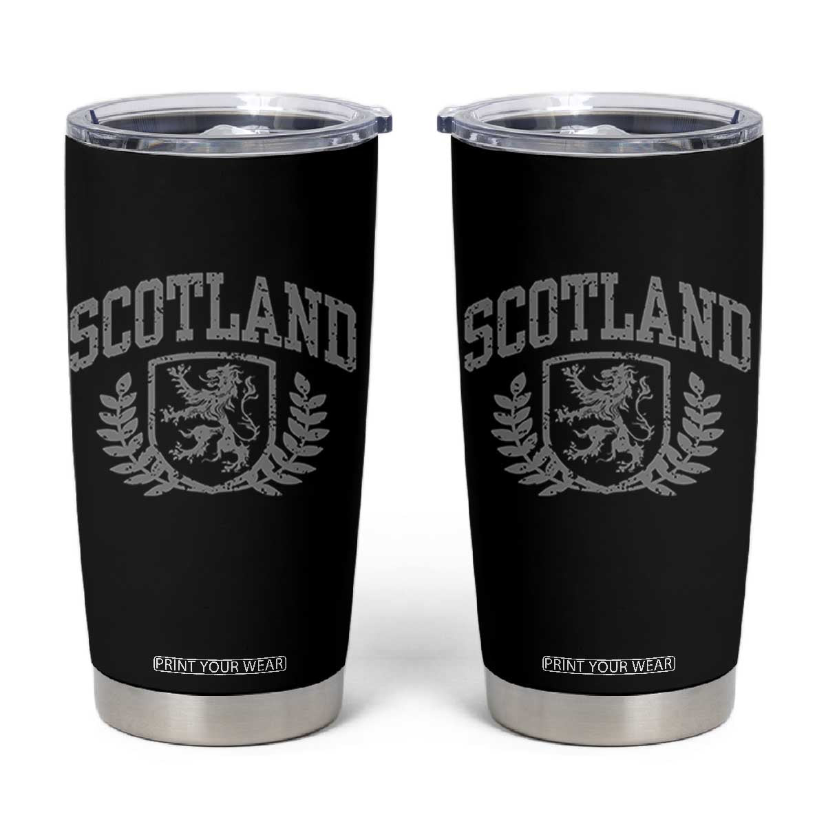 Scotland Lion Rampant Distressed Crest Tumbler Cup Scottish Heritage Monochrome Laurel Wreath Vintage Graphic