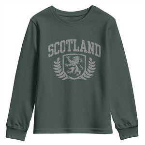 Scotland Lion Rampant Distressed Crest Youth Sweatshirt Scottish Heritage Monochrome Laurel Wreath Vintage Graphic