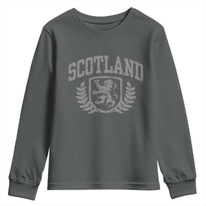 Scotland Lion Rampant Distressed Crest Youth Sweatshirt Scottish Heritage Monochrome Laurel Wreath Vintage Graphic