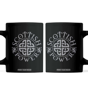 Scottish Power Celtic Knotwork Shield Emblem Coffee Mug Traditional Tribal Heritage Scottish Pride
