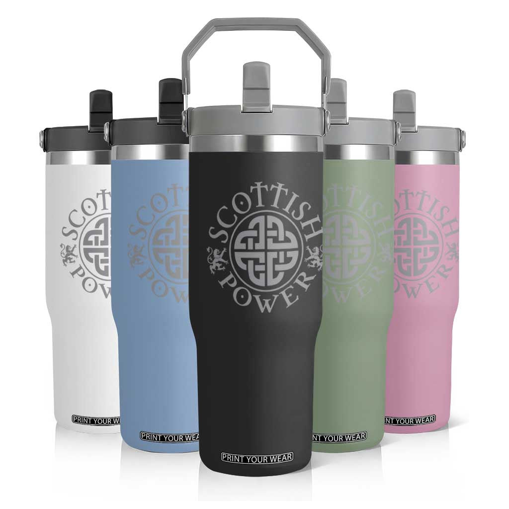 Scottish Power Celtic Knotwork Shield Emblem Flip Straw Tumbler Traditional Tribal Heritage Scottish Pride